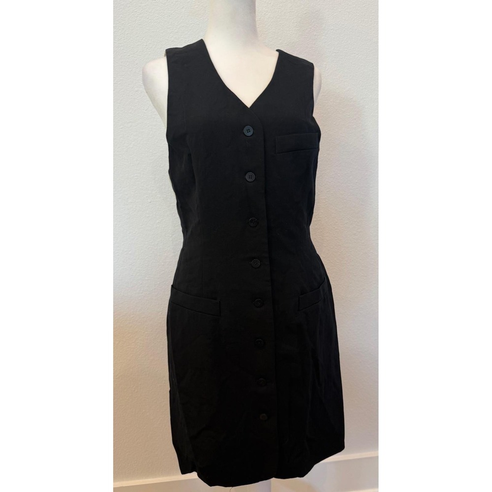 Ann Taylor Vintage Wool Blend Black Button Front Sleeveless Dress 4 Vest Suit - Picture 2 of 7